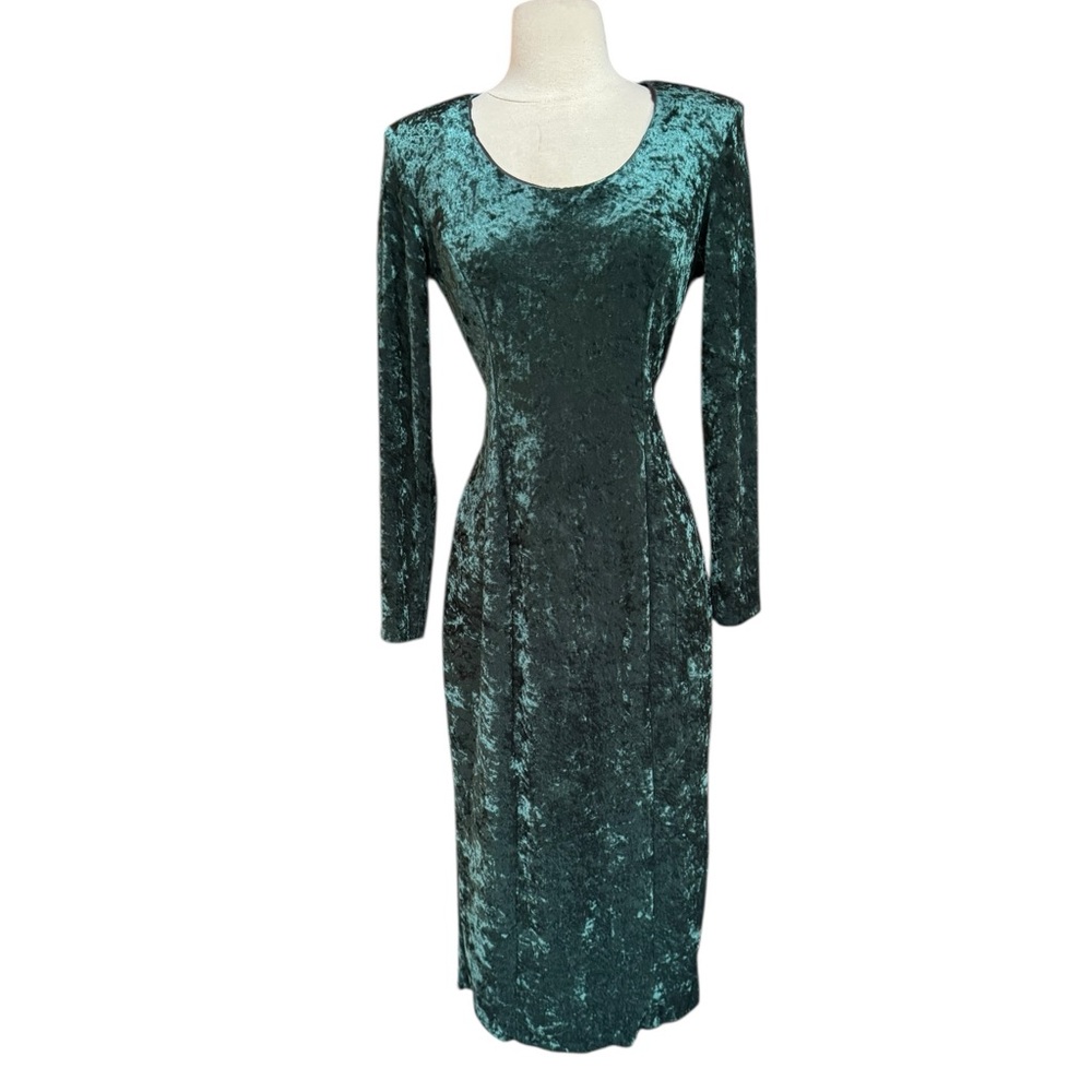 1990s WB by Diamond Emerald Green Crushed Velvet Whimsygoth Dress w/Corset Tie B